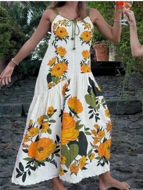 Farm Rio Sleeveless V-Neck A-Line Maxi Dress
